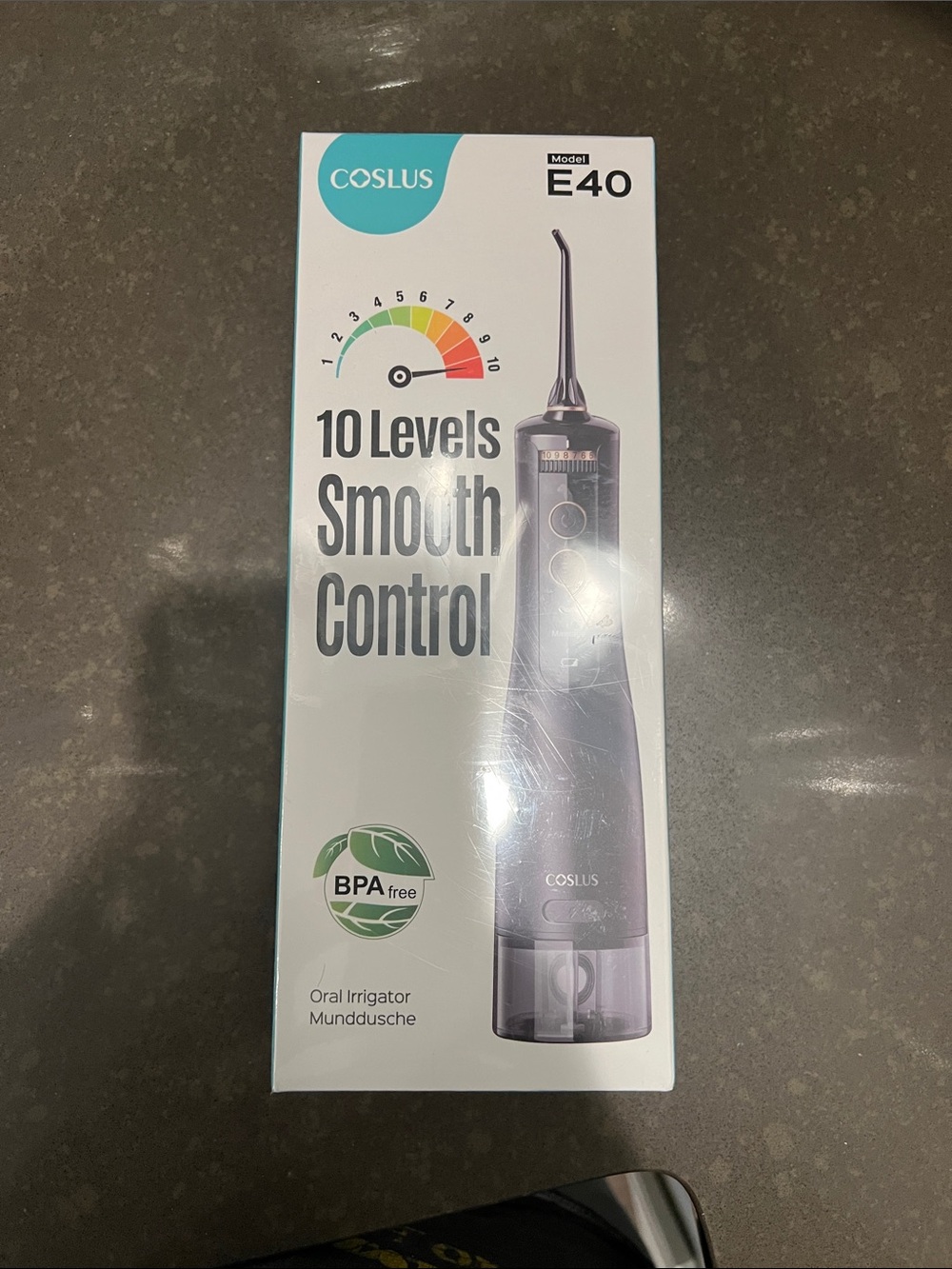 E40 Portable Oral Irrigator in Black- 10-Level Smooth Control